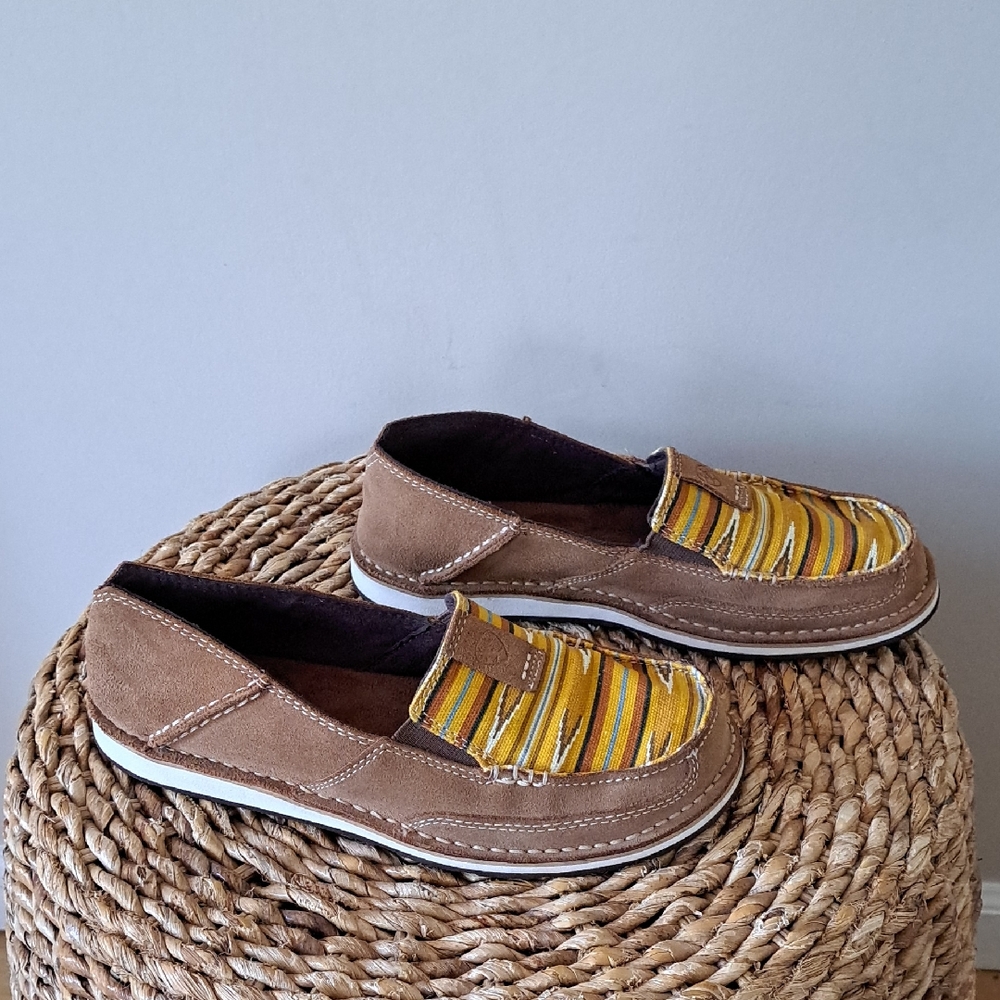 Ariat Womens Cruiser Brown Suede Leather Loafers‎ Blanket Print Front S-8